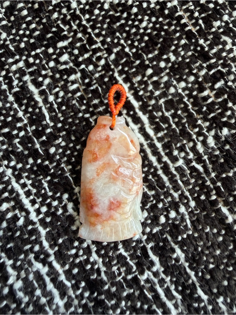 Hand-Carved Orange and White Jade Pendant for Necklace